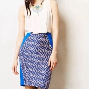 Eva Franco Blue Multicolor Geometric Midi Skirt - Sz 8//10. Vibrant, Chic!
